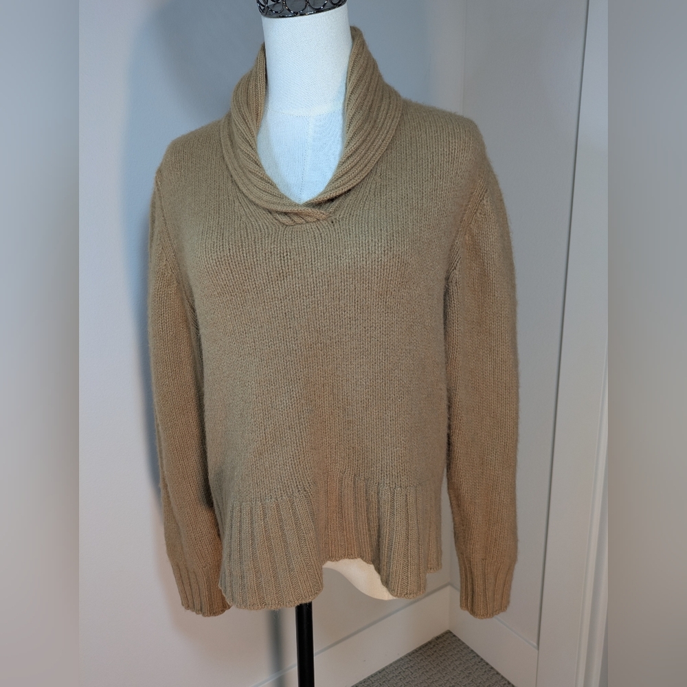 Orvis 100% Camelhair Cardigan Sweater Made In Scotland Cowl Neck Vintage